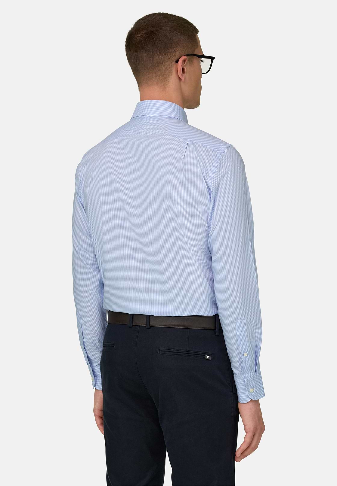 Camicia A Quadretti Di Cotone Regular Fit, Azzurro, hi-res, 3