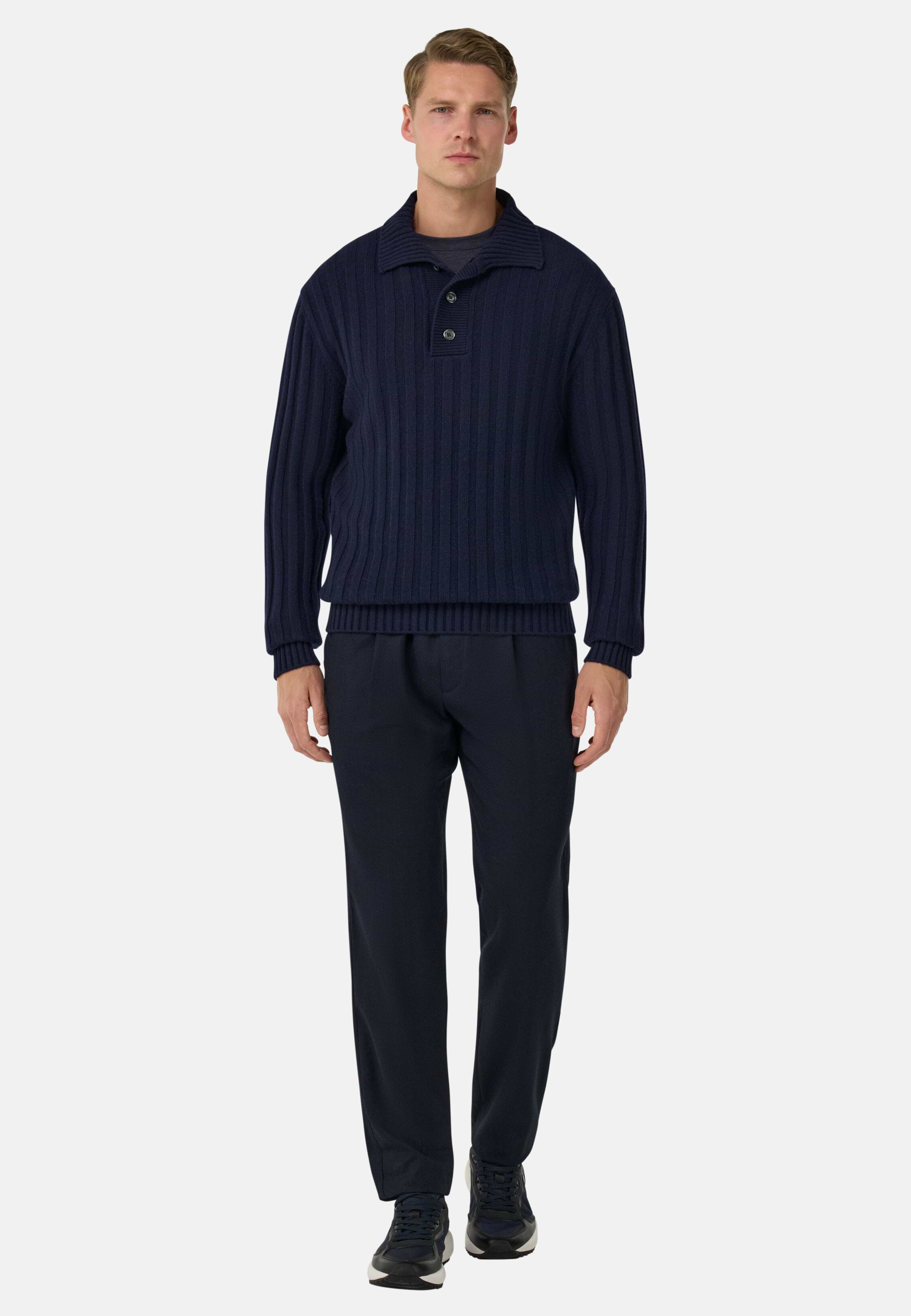 Men's Polo Neck Jumper in a Cashmere Blend, Navy blue | Boggi Milano