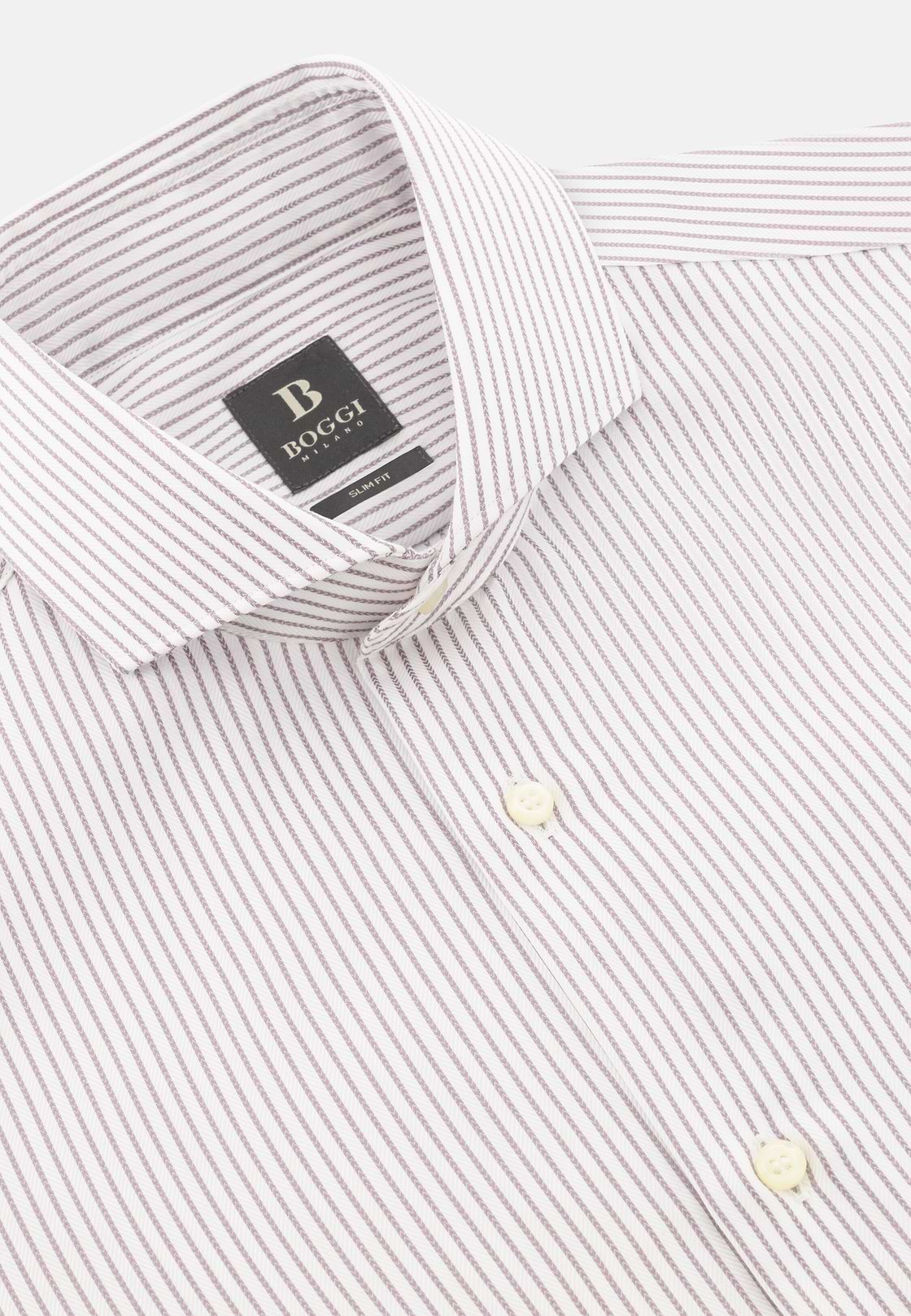 Camicia A Righe In Cotone Slim Fit, Marrone, hi-res, 5