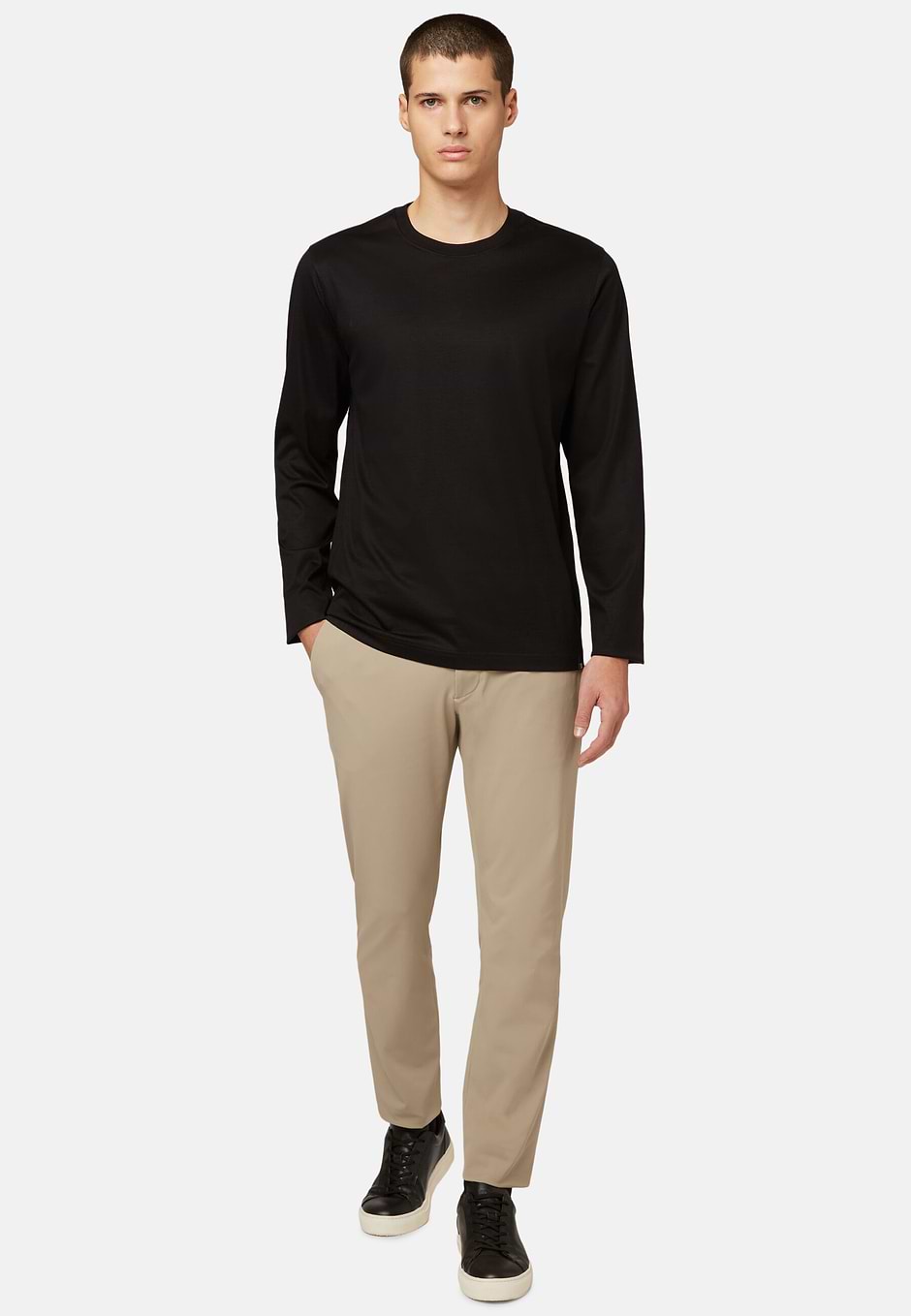 Long-sleeved Pima Cotton Jersey T-shirt, Black, hi-res