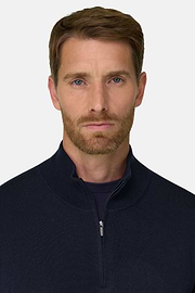 Half-Zip-Pullover aus extrafeiner Merinowolle, Navy blau, thumb, 3