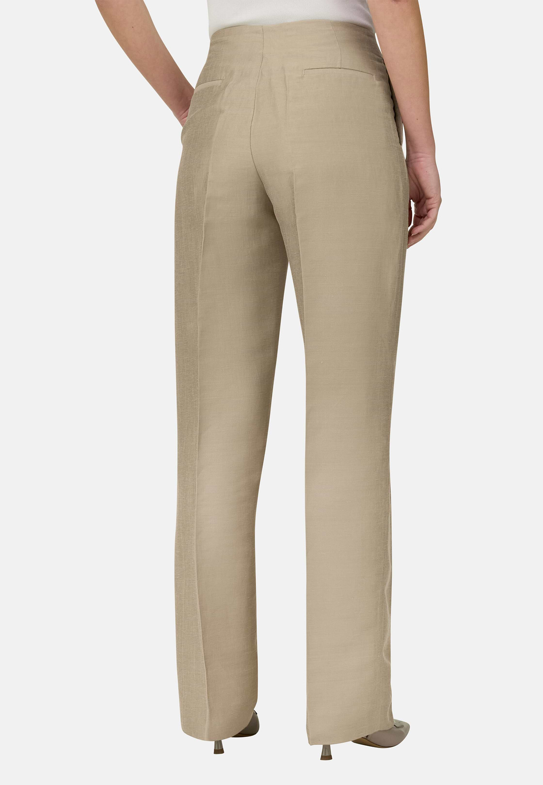 Linen Blend Trousers, Beige, hi-res, 4