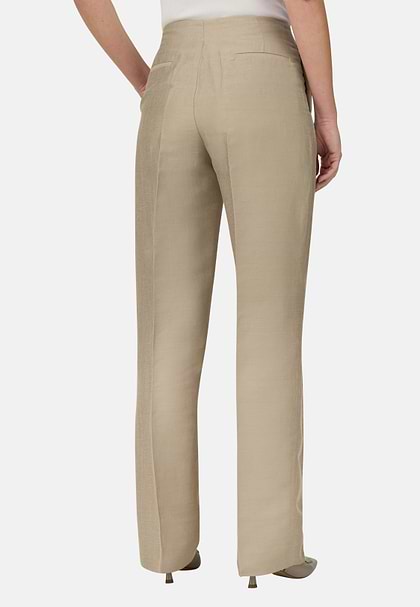 Linen Blend Trousers, Beige, hi-res