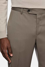 Dove Grey Herringbone Pure Wool Suit, Taupe, hi-res