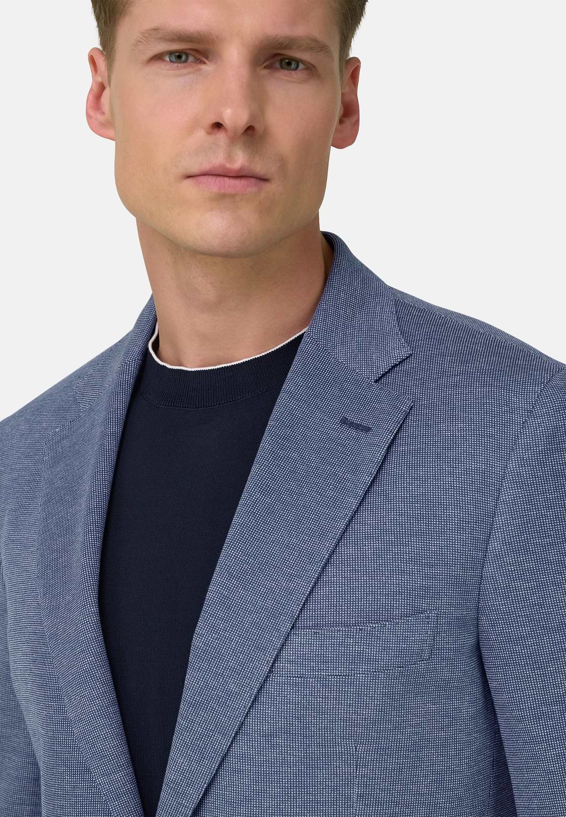 B Jersey Pinpoint Jacket in a Cotton Blend, Blue, hi-res, 4