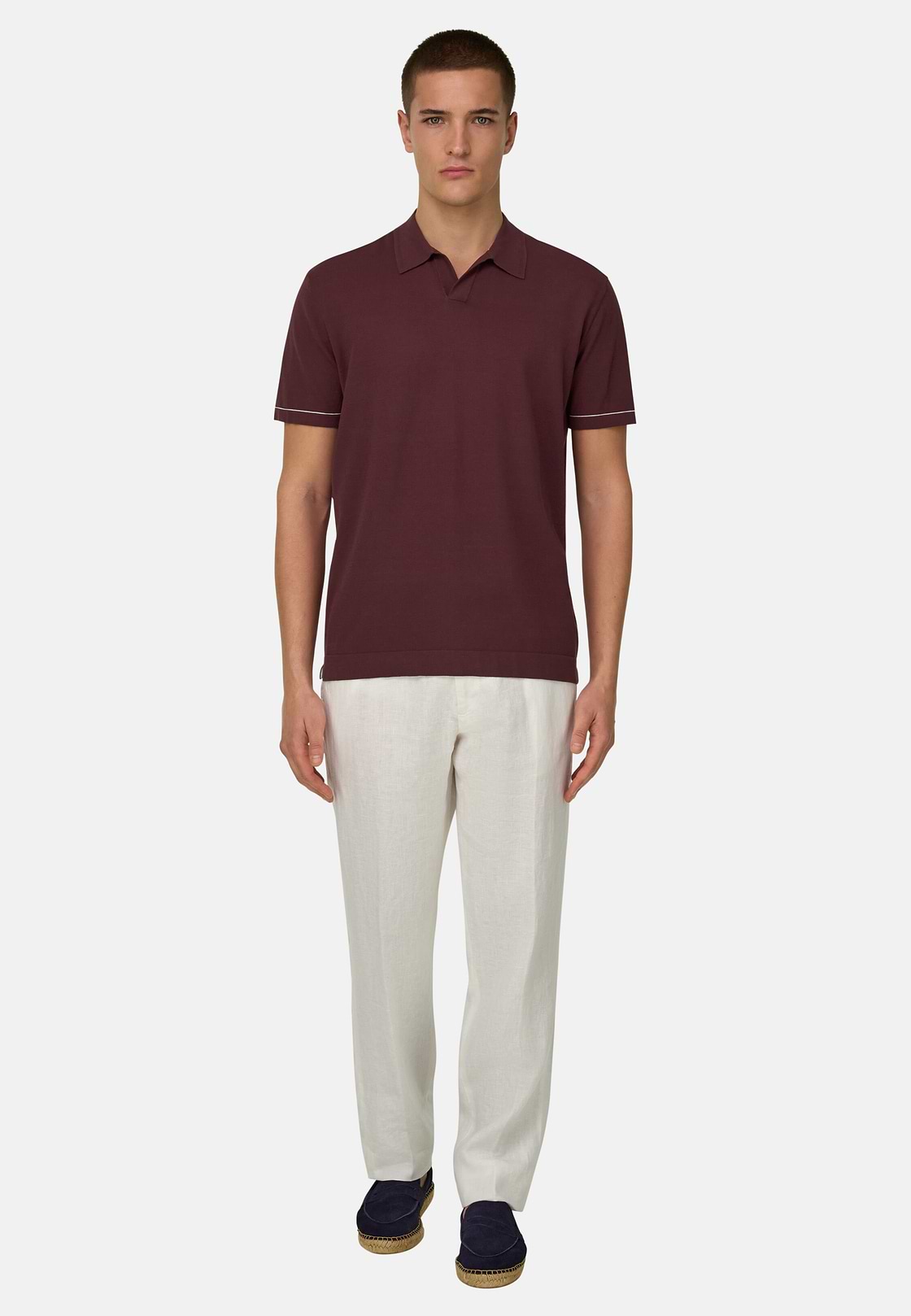 Strick-Poloshirt Aus Baumwollkrepp, Burgundy, hi-res, 2