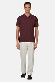 Strick-Poloshirt Aus Baumwollkrepp, Burgundy, thumb, 2