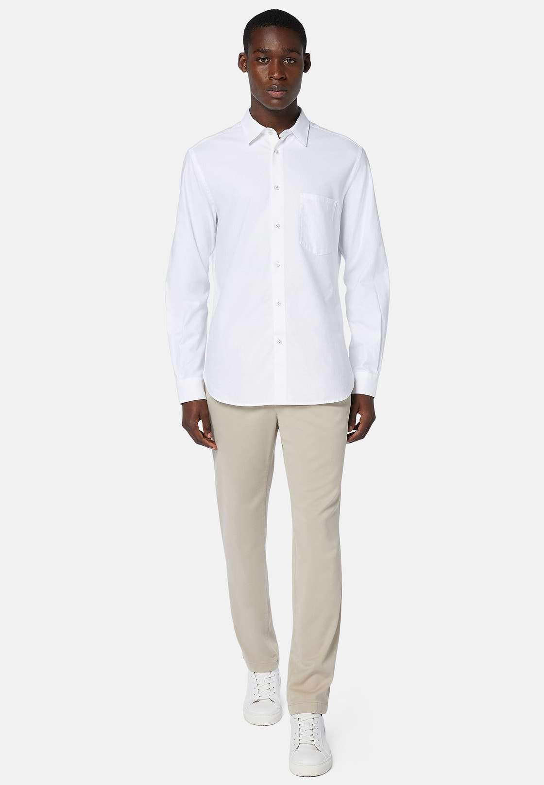 Wit oxford katoenen overhemd met regular fit, White, hi-res