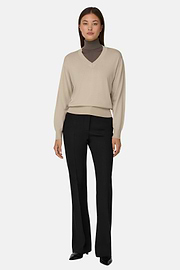 V-Neck Jumper in Merino Wool Silk, Sand, thumb, 2