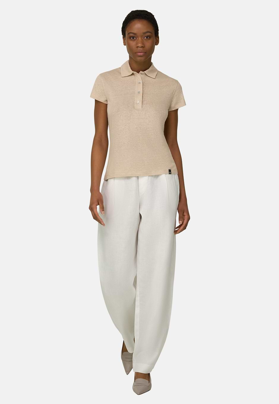 Polo Aus Stretch-Leinen, Sand, hi-res