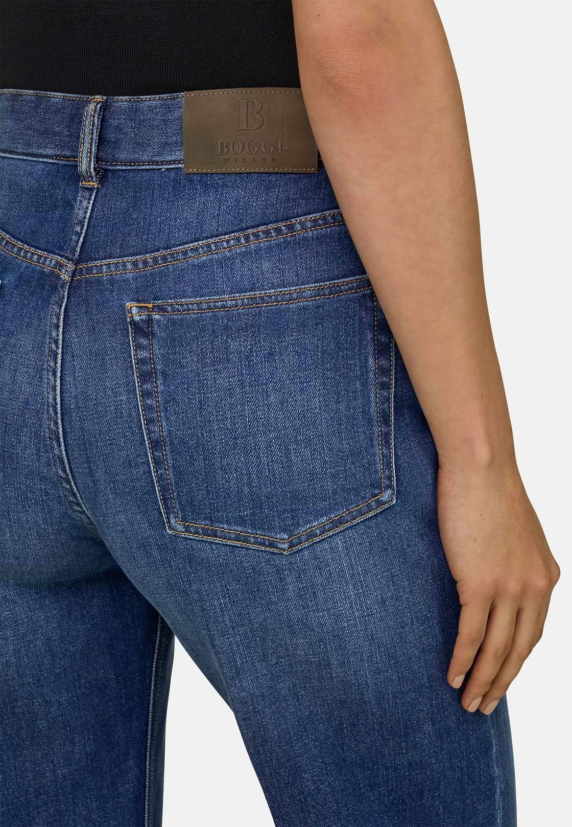 Cotton Denim Jeans, Medium Blue, hi-res, 4
