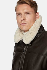 Bomberjacke Aus Echtleder Und Sherling, Braun, hi-res