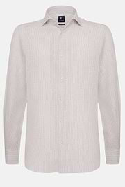 Beige Striped Regular Fit Linen Shirt, Sand, hi-res