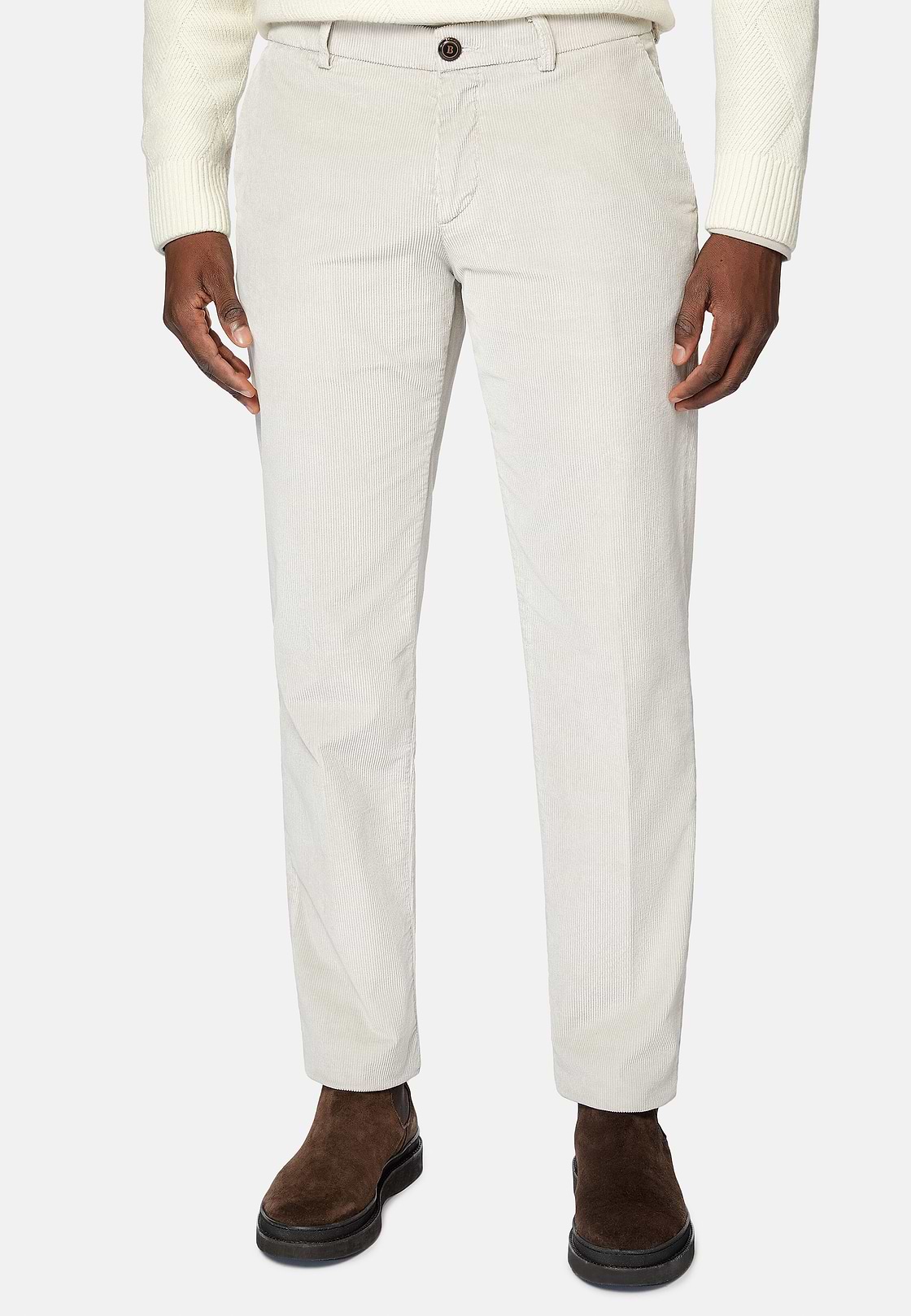 Trousers in Stretch Velvet, Light grey, hi-res