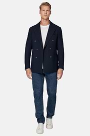Giacca In Pura Lana Crepe, Navy, hi-res