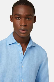 Regular Fit Sky Blue Linen Shirt, Light Blu, hi-res