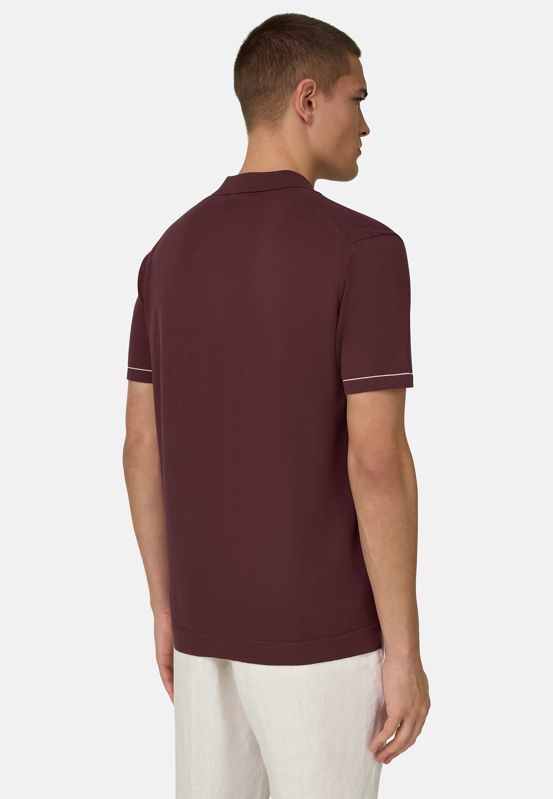 Strick-Poloshirt Aus Baumwollkrepp, Burgundy, hi-res, 3
