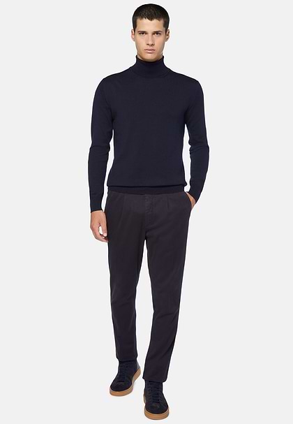 Navy Merino Wool Turtleneck Jumper, Military Green, hi-res