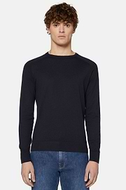 Marineblauer Pullover Mit Rundhalsausschnitt Aus Baumwolle, Seide Und Kaschmir, Navy blau, hi-res