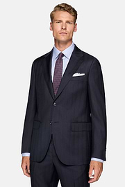 Navy Blue Pinstripe Suit In Pure Wool, Navy blue, hi-res