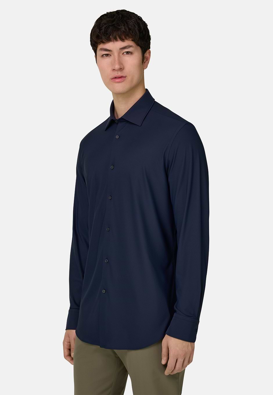 Hemd Aus Elastischem Nylon Slim Fit, Navy blau, hi-res