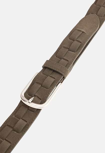 Woven Suede Leather Belt, Taupe, hi-res