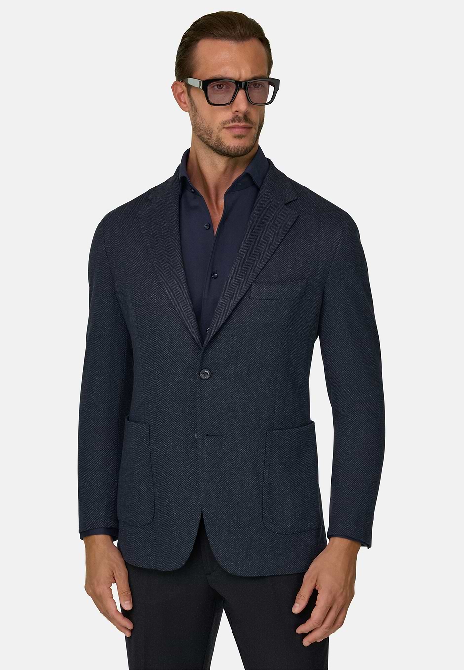 Blazer Herringbone Cotton Blend, Navy blue, hi-res