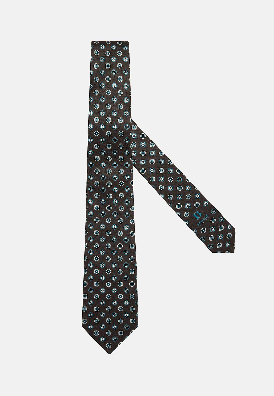 Floral Silk Tie, Brown, hi-res