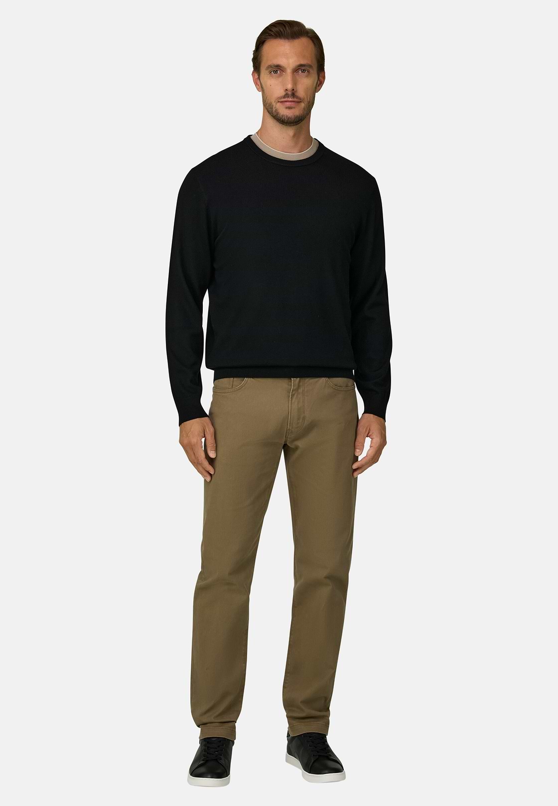 Crew Neck Jumper in Merino Wool, Black, hi-res, 2