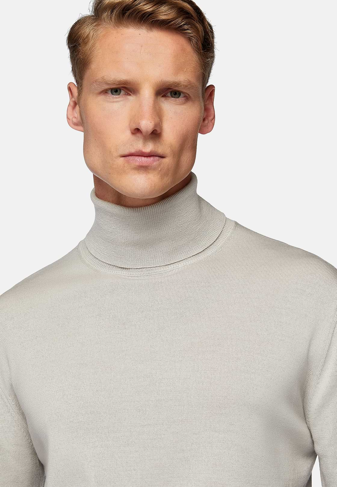 Light Grey Merino Wool Polo Neck Jumper, Light grey, hi-res