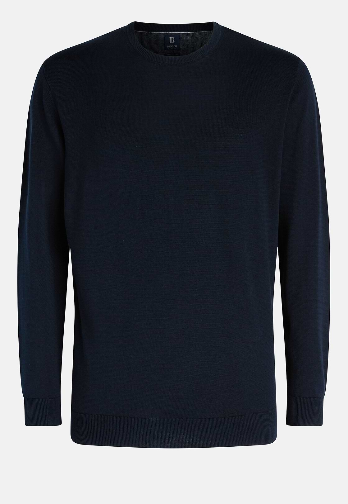 Pull Col Rond Bleu Marine En Coton Pima, bleu marine, hi-res