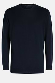 Navy Round-neck Pima Cotton Sweater, Navy blue, hi-res