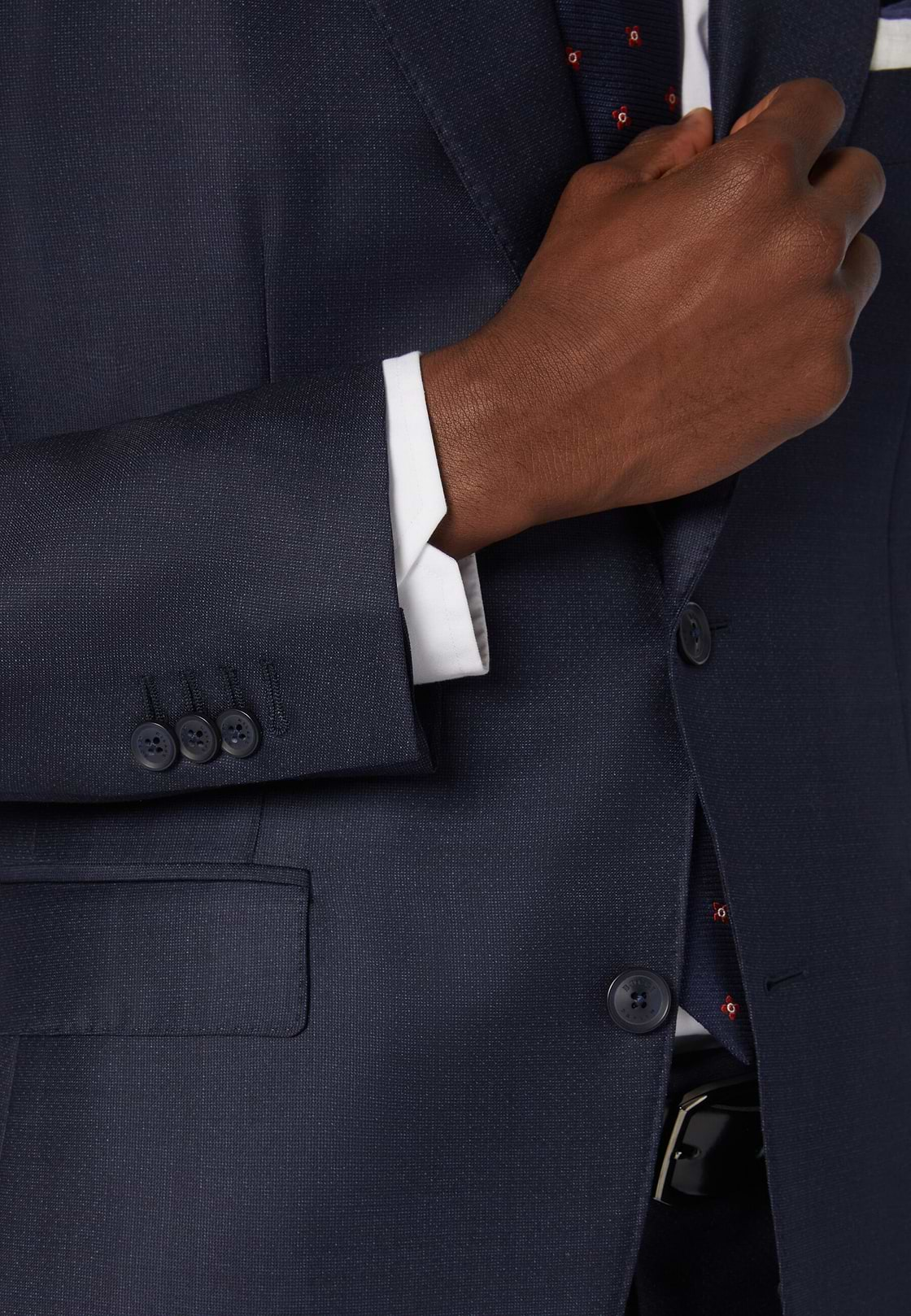 Navy Micro Textured Suit in Super 130 Wool, Navy blue, hi-res