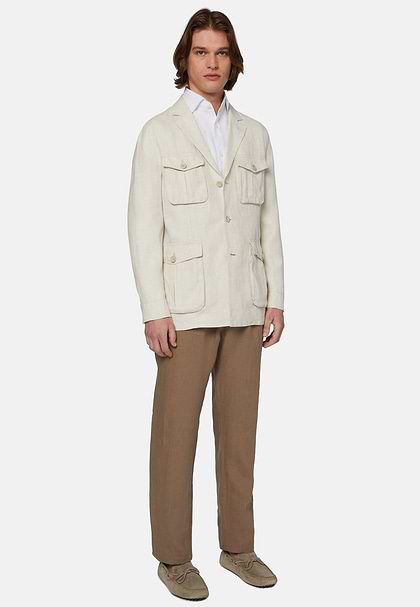 Men s Cream Safari Jacket In Pure Linen Boggi Milano