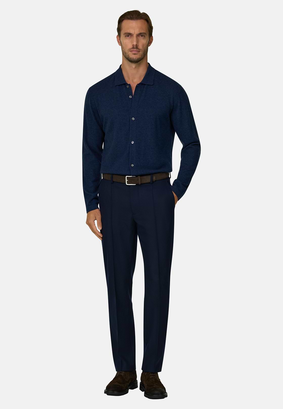 Knitted Shirt in Wool Cashmere, Navy blue, hi-res, 2