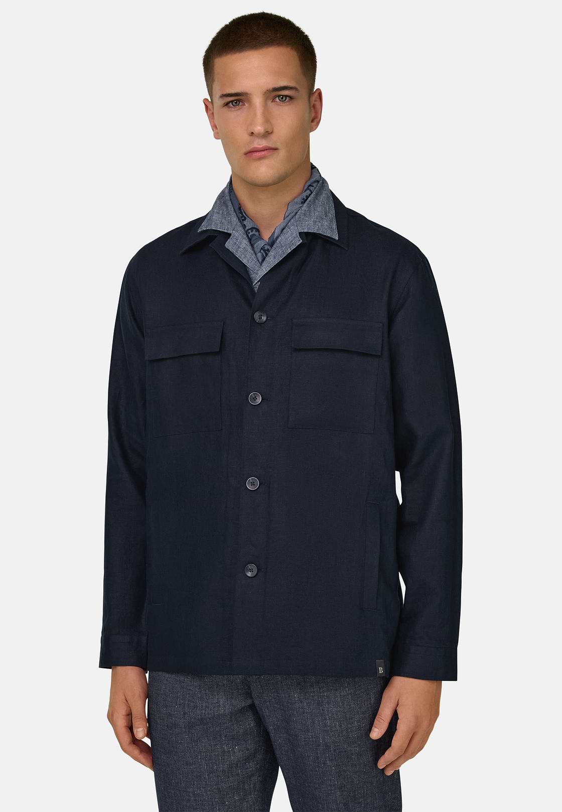 Link Shacket in Pure Linen, Navy blue, hi-res, 1