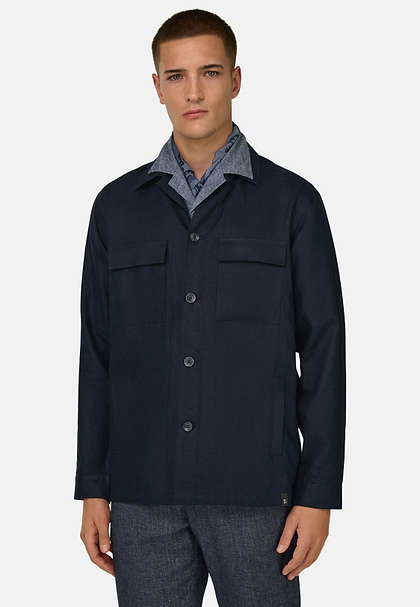 Men's Link Shirt Jacket in Pure Linen, Black | Boggi Milano