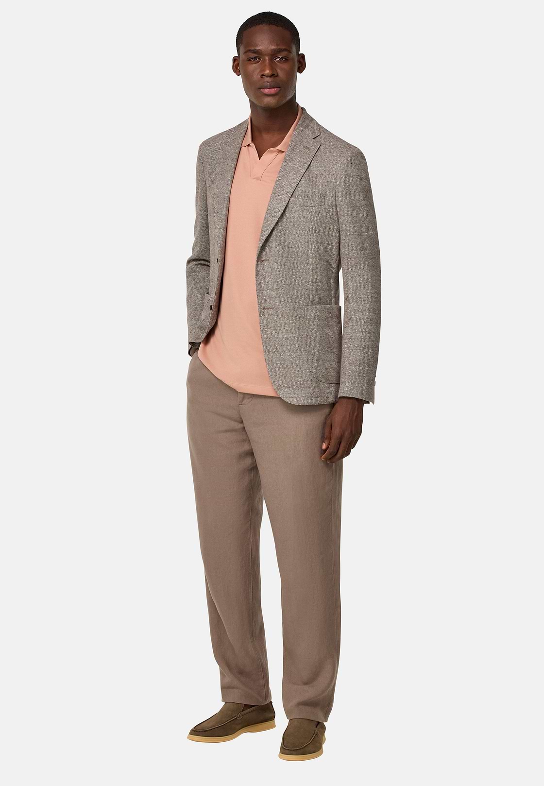 Melange B-Jersey Linen and Cotton Jacket, Taupe, hi-res