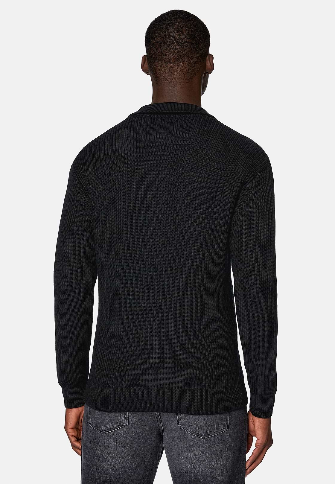Cárdigan Negro Cuello Camisero De Lana Merina, Negro, hi-res