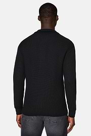 Cárdigan Negro Cuello Camisero De Lana Merina, Negro, hi-res