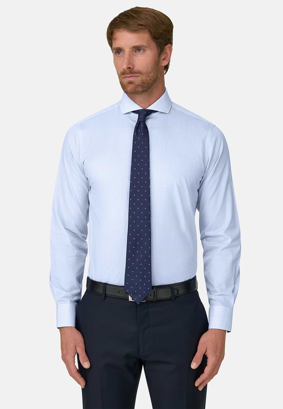 Overhemd Ruitjes Popeline Katoen Slim Fit, Light Blue, hi-res