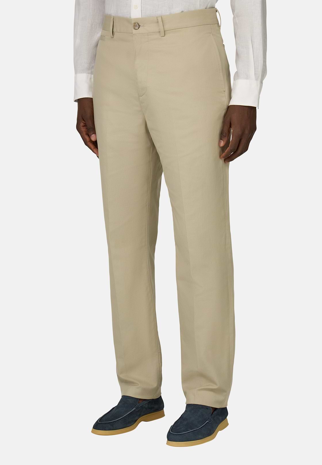 Pantaloni In Cotone Lino Elasticizzato, Sabbia, hi-res