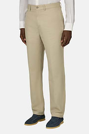 Pantaloni In Cotone Lino Elasticizzato, Sabbia, hi-res