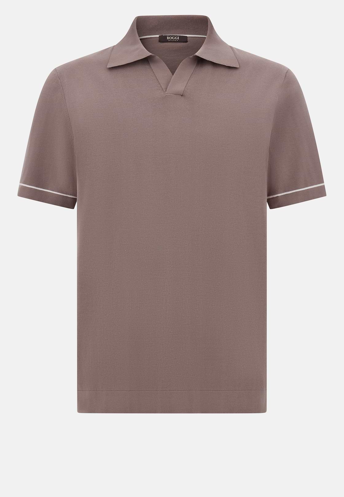 Cotton Crêpe Knit Polo Shirt, Taupe, hi-res