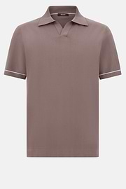 Cotton Crêpe Knit Polo Shirt, Taupe, hi-res