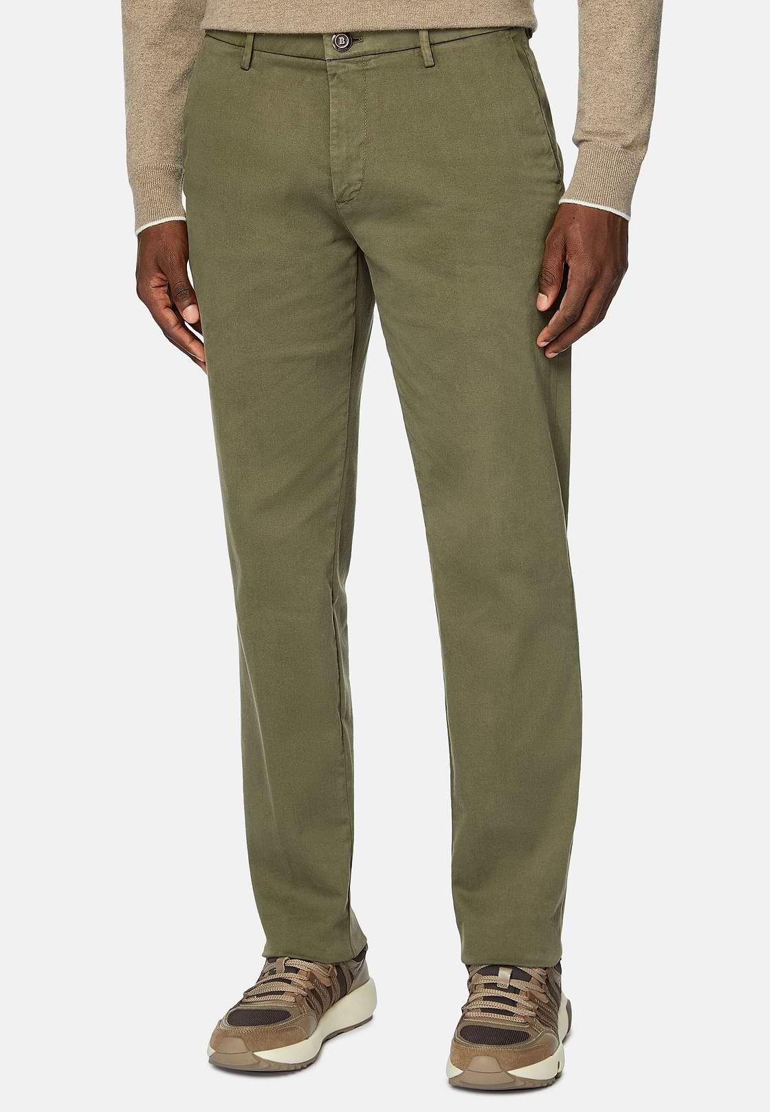 Stretch Cotton Trousers, Military Green, hi-res
