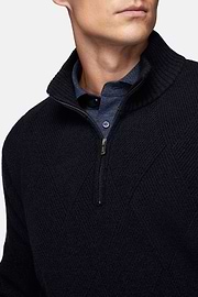 Pull Demi-Zip Bleu Marine En Laine Nylon, bleu marine, hi-res