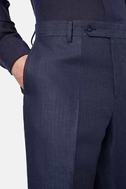 Herringbone Linen Suit Style Capri, Navy blue, hi-res