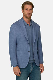 Blazer Herringbone Wool Cotton B Jersey, Indigo, thumb, 1