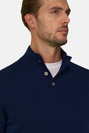 Roll Neck Jumper Buttons in Wool Cashmere, Navy blue, thumb, 3
